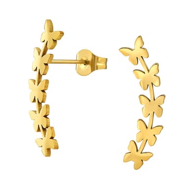 Goud kleurige stainless steel vlinder dames oorbellen | chirurgisch staal | hypoallergeen | Zilverana | RVS