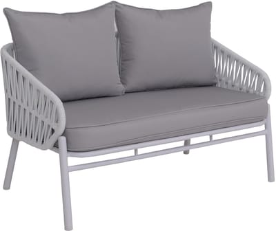 Aluminium tuinbank MCW-P90, tuinbank Outdoor zitbank, touwvlechtwerk Rope stof/textiel (180 g/m²) ~ lichtgrijs