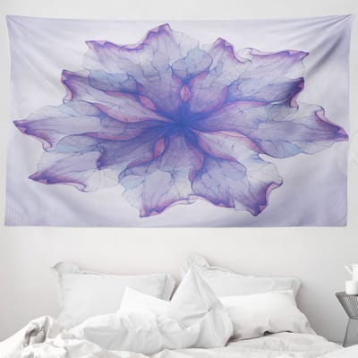 ABAKUHAUS Bloemenwandtapijt en sprei, bloeiend bloemblaadjespatroon, 230 x 140 cm, donkerpaars