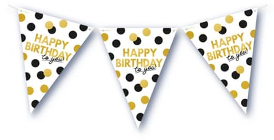 BTH – Happy Birthday Vlaggenlijn – Wit-Zwart-Goud – 6 m Verjaardag Decor – Happy Birthday Celebration Feest Versiering – Slinger