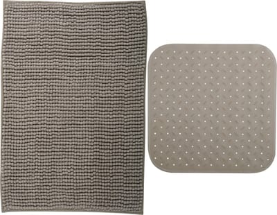 MSV Douche anti-slip mat en droogloop mat - Sevilla badkamer set - rubber/microvezel - beige