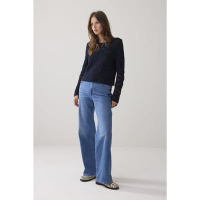 Summum Woman Sweater Macrame Knit Midnight Blue Größe: S | Longsleeves Outlet | Damen | Blau