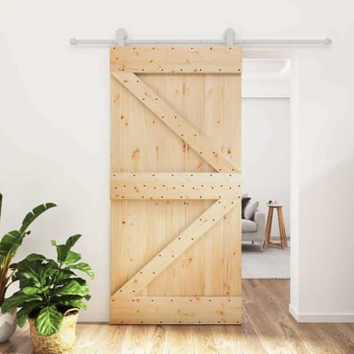 vidaXL - Schuifdeur - 100 - x - 210 - cm - Massief - grenenhout - Natuurlijk - en - Wit