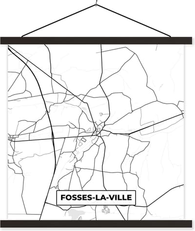 Posterhanger incl. Poster 60x60 cm - Schoolplaat - Stadskaart – Plattegrond – België – Zwart Wit – Fosses la Ville – Kaart - Textielposter - Zwarte latten - Stadskaart