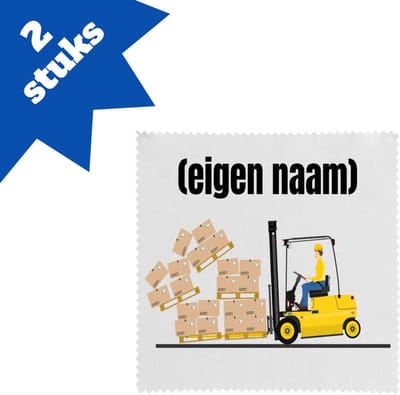 Akyol - heftruck met vallende pallet met eigen naam brillendoekjes - Heftruck - mensen die werken in de magazijn - collega's - verjaardag - afscheidscadeau - geschenk - kado - 17,8 bij 17,8 cm - 2 stuks