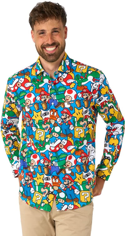OppoSuits Super Mario™ Shirt - Heren Overhemd - Nintendo Bowser Luigi Toad - Carnavalskleding - Gekleurd - Maat EU 35/36