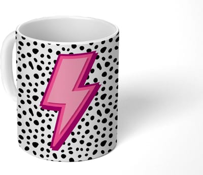 Mok - Koffiemok - Bliksem - Roze - Stippen - Mokken - 350 ML - Beker - Koffiemokken - Theemok