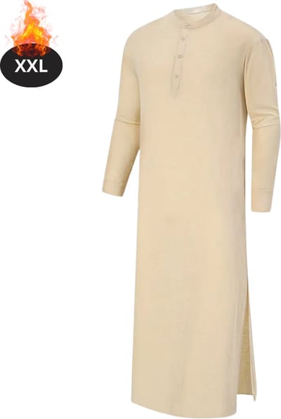 Nivard Islamitische Kleding - Djellaba Heren - Moslim Kleding - Arabisch Mannen Kaftan - Alhamdulillah - Khaki XXL