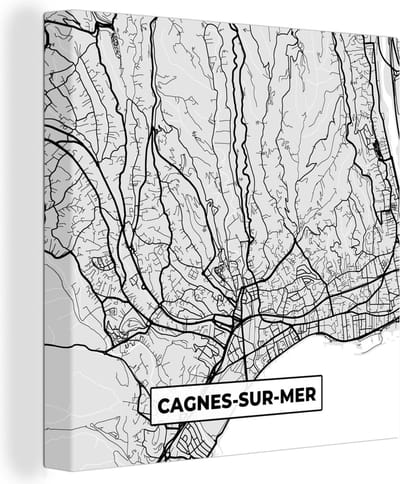 Canvas Schilderij Frankrijk - Cagnes-sur-Mer - Stadskaart - Plattegrond - Kaart - 20x20 cm - Wanddecoratie