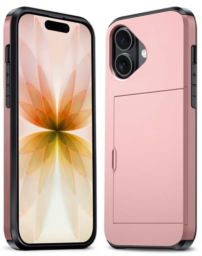 Hoesje Geschikt voor iPhone 17 Hoesje Pasjeshouder Shockproof Hard Case - Hoesje Geschikt voor iPhone 17 Hoes Met Kaarthouder - Rosé goud