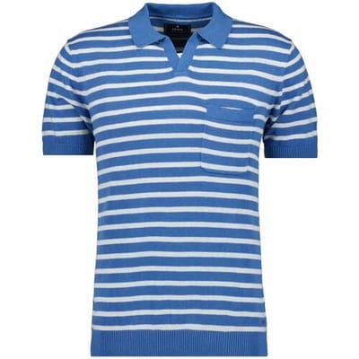 Ragman Trui Short Sleeve Stripe Cotton Linnen Knit Royal Blue / male