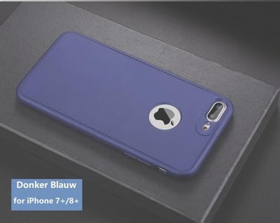 360-graden Frosting TPU Beschermhoesje Set voor iPhone 8 Plus _ Donker Blauw