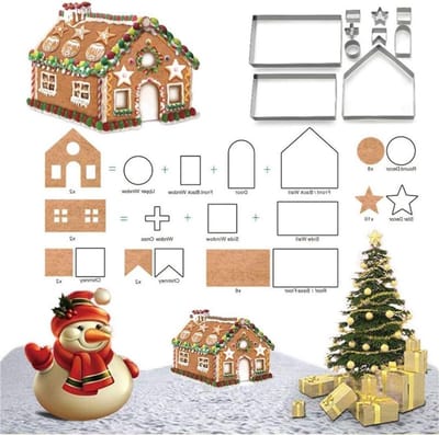 Set van 10 RVS Kerstkoekjesuitsteekvormen voor DIY Bakken, Gemberbroodhuis en Taartdecoratie, Perfect voor Muffins en Fondant