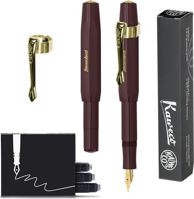Kaweco (3delig) - Vulpen CLASSIC SPORT Burgundy Fountain Pen - Extra Breed - Nostalgie Oktogonal Clip Vergoldet - Doosje Vullingen