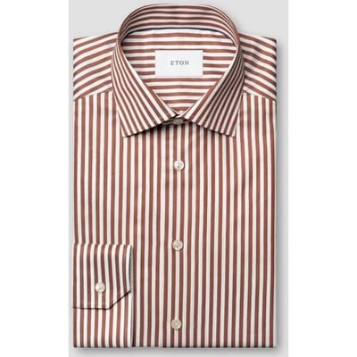 Eton Overhemd Bengal Stripe Organic Cotton Signature Twill Donker Rood / male