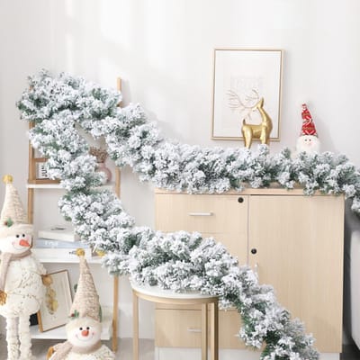 2.7m Witte Hangende Ceder Rieten Slinger Voor Kerstboom, Open Haard, Trapleuning, Deur, Tuin Binnenplaats gray