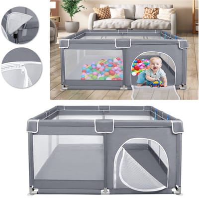 Froadp Babybox 127 x 127 cm Veiligheidshekje Veilige speelplaats Activiteitencentrum met antislipbodem en instap, ademend gaas Krabbelhekje