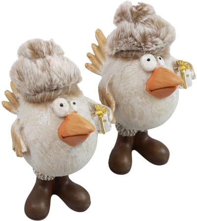 Kerstfiguren vogel met hoed beige 11,5x8x14cm 2st, 2 Stück