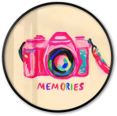 Poster in lijst Rond - Fotolijst 60x60 cm - Posters - Camera - Memories - Roze - Geschilderd - Ronde posterlijst zwart - Decoratie - Wanddecoratie woonkamer - Muurdecoratie slaapkamer