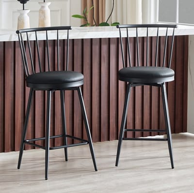 FloraGrace Barkruk 39 x 39 x 96 cm - Windsor-Stijl Met Gewatteerde Zitting En Rugleuning - Voor Keukeneiland En Bar - Kunstleer En Metaal - Zwart