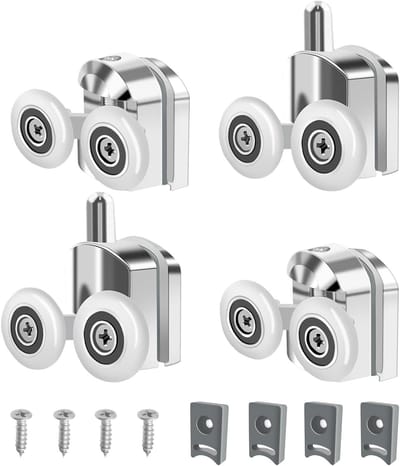 Set van 4 Douchedeur Rollen met 23mm Diameter, Inclusief Schroeven en Plastic Covers voor Glasdeuren van 4-6mm Dikte, Ideaal voor Douchecabines en Badkamers