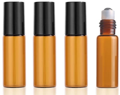 Dailygoods- Roll-On Flessen 4 x 5 ml - Lege Glazen Flesjes - Roestvrij Stalen Rollerbal - Bruin Glas - UV-bescherming - Herbruikbaar - Rollerflessen