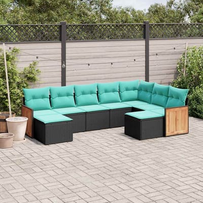 vidaXL - 9-delige - tuinbankset - met - kussens - van - zwart - polyrotan