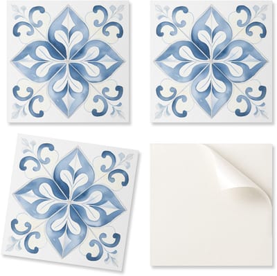 Zelfklevende vinyltegels met een patroon voor de woonkamer. Bloemenpatroon op tegels van 20x20x20 cm.