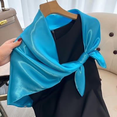 Mode Zakdoek Print 90*90cm Zijde Satijn Nek Sjaal Dames Kleine Sjaal Haar Vrouw Kantoordame Bandana Effen Kleur Sjaal black