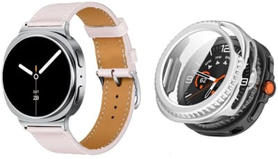 Strap-it Bundel – Leren Smartwatch Band met Gespsluiting (Roze) + Hard Case met Screenprotector Glas (Zilver) geschikt voor Samsung Galaxy Watch 8 Classic (46mm)