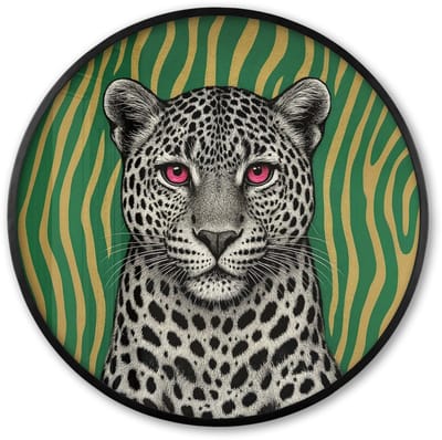 Poster in lijst Rond - Fotolijst 60x60 cm - Posters - Panter - Zebrapatroon - Groen - Ronde posterlijst zwart - Decoratie - Wanddecoratie woonkamer - Muurdecoratie slaapkamer