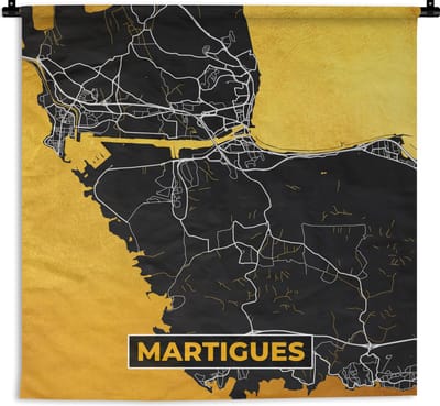 Wandkleed - Wanddoek - Frankrijk - Plattegrond - Martigues - Stadskaart - Kaart - 180x180 cm - Wandtapijt
