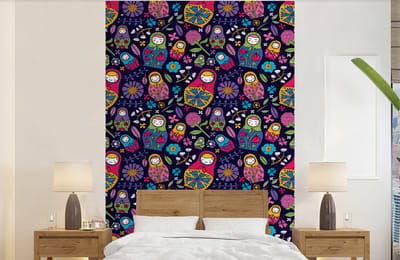 Behang - Fotobehang Matroesjka - Rusland - Bloemen - Breedte 140 cm x hoogte 220 cm
