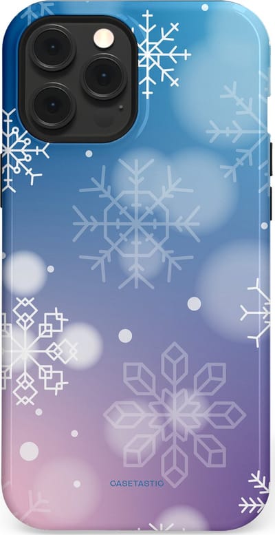 Casetastic hoesje geschikt voor Apple iPhone 12 Pro Max - MagSafe - Dubbellaagse bescherming - Winterse Sneeuwvlokken - Fashion Case - Lichtblauw Lavendel Lichtgrijs Lichtroze