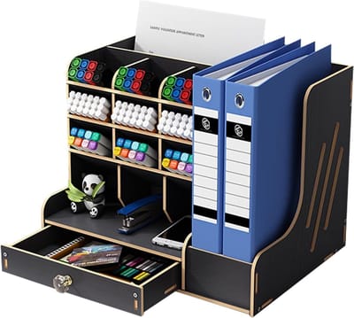 Bureau Organizer - Opberger Bureau - Thuis Kantoor - 9 Vakken 1 Lade - 33x26x26 cm - Zwart