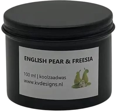 Geurkaars 100ml – English Pear & Freesia – Handgemaakt van Koolzaadwas – 40 branduren – KV DESIGNS
