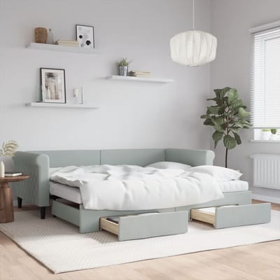 vidaXL - Slaapbank - onderschuifbed - en - lades - 90x200 - cm - fluweel - lichtgrijs