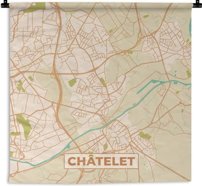 Wandkleed - Wanddoek - Plattegrond - Kaart - België - Châtelet - Stadskaart - 180x180 cm - Wandtapijt