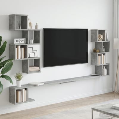 vidaXL - Wandgemonteerd - TV - Rek - Betongrijs - 180 - x - 15 - x - 94 - cm - Bewerkt - hout