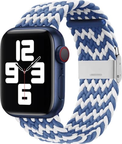 By Qubix - Geschikt voor Apple Watch bandje - Braided nylon bandje - Blauw / Wit - Geschikt voor Apple Watch 44mm / 45mm / 46mm / 49mm (Ultra 1,2 en 3) - nylon - bandje iWatch