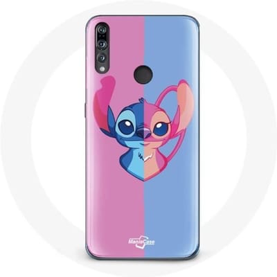 Coque pour Huawei P30 Lite - Stitch et Angel - Souple - Bleu et Rose - Protection rose