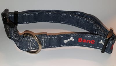 Hondenhalsband jeans met bones spijkerstof denim  48-70 cm