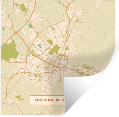 Muurstickers - Sticker Folie - Freiburg im Breisgau - Plattegrond - Vintage - Kaart - Stadskaart - 100x100 cm - Plakfolie - Muurstickers Kinderkamer - Zelfklevend Behang XXL - Zelfklevend behangpapier - Stickerfolie