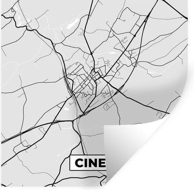 Muurstickers - Sticker Folie - Kaart – Plattegrond – Stadskaart – Ciney – België – Zwart Wit - 100x100 cm - Plakfolie - Muurstickers Kinderkamer - Zelfklevend Behang XXL - Zelfklevend behangpapier - Stickerfolie