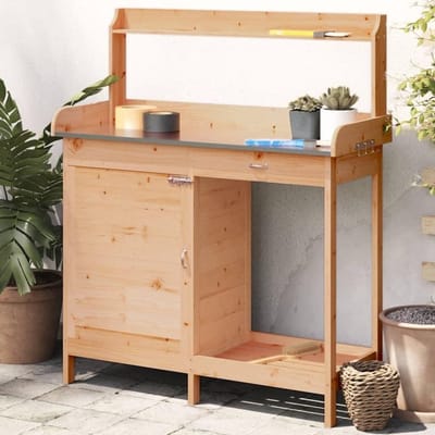 Houten Buitenpotbank - Tuin Werkbank - Tuinieren en Planten - Veelzijdige Opslagruimte - 1105 cm - Bruin