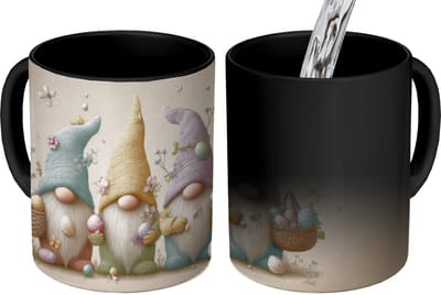 Magische Mok - Foto op Warmte Mokken - Koffiemok - Kabouters - Pastelkleuren - Eieren - Bloemen - Magic Mok - Beker - 350 ML - Theemok