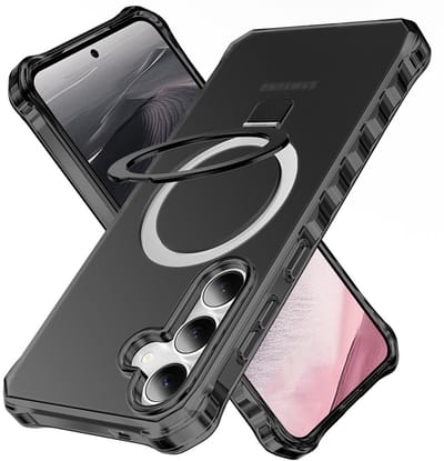 Coverup Hoesje - Geschikt voor Samsung Galaxy S25 / S24 Hoesje - Coverup ShockProof TPU Back Cover met MagSafe Compatible Ring Kickstand - Zwart