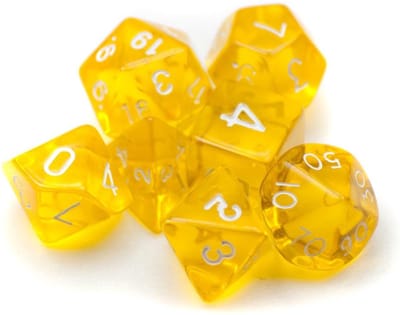 Polyset Dice | Dobbelstenen - Set Van 7 Stuks - Geel Oranje Doorzichtig Transparant| Voor D&D en Andere Rollenspellen | Plastic Dobbelstenen Set voor Dungeons and Dragons | Polyhedral Dice Set | Met Mooie Zwarte Velvet Dice Bag voor Ongeveer 3 Sets