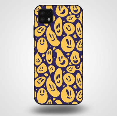 Smartphonica Telefoonhoesje voor Samsung Galaxy A22 5G met smiley opdruk - TPU backcover case emoji design - Paars Geel geschikt voor Samsung Galaxy A22 5G