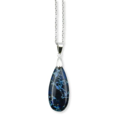 Marama - ketting edelsteen Jaspis Donkerblauw - stainless steel met zilver plating - cadeau dames - druppelvormige hanger - daadkracht - aardend - doorzettingsvermogen